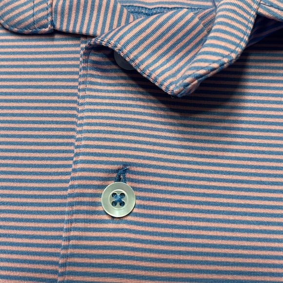 Rhoback Polo Shirt Mens XL Pink Blue Striped Short Sleeve Performance Golf - Picture 3 of 6